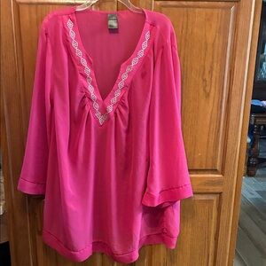 Chic Fuchsia Women's Tunic with Embellished Neckline size 3x